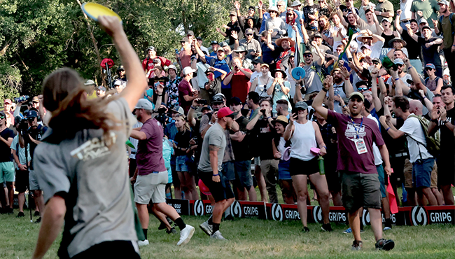 James Conrad and crowd celebrate his iconic shot in 2021