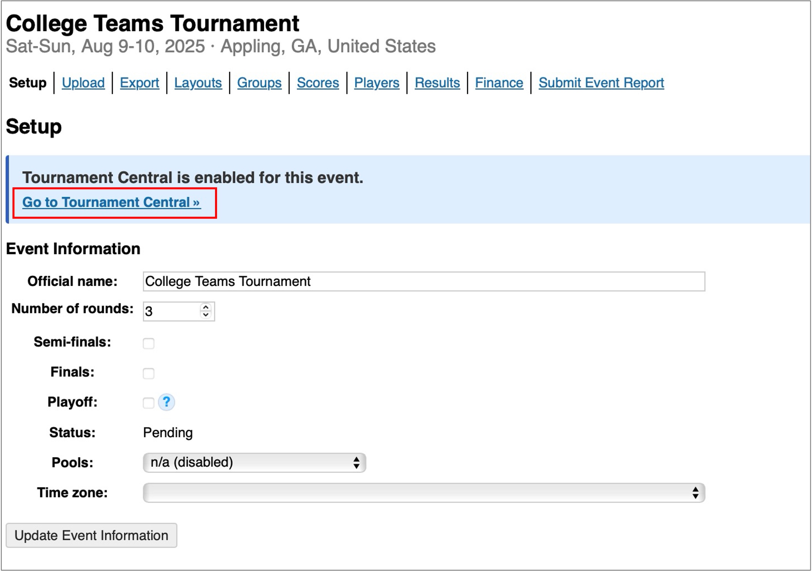 Tournament Central