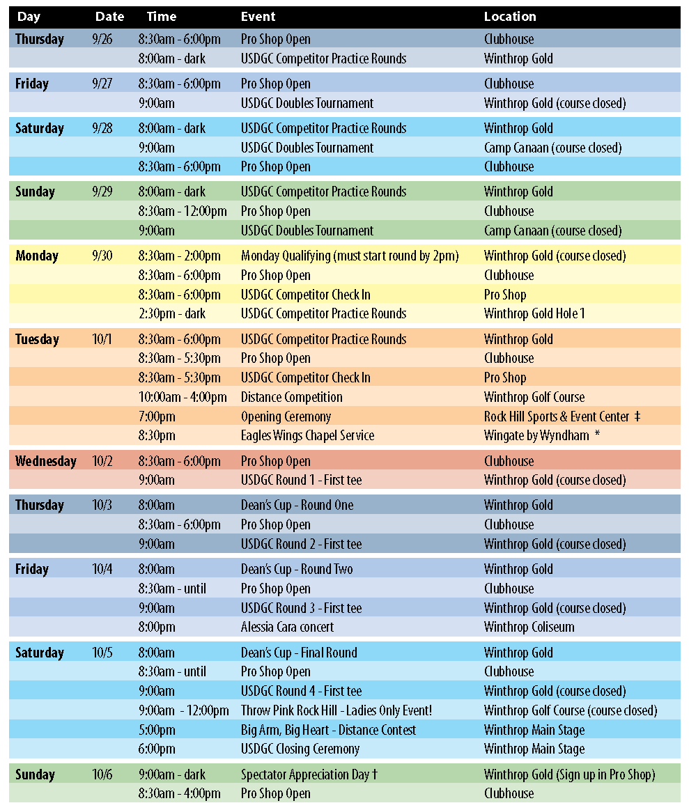 2019 USDGC Event Schedule Professional Disc Golf Association