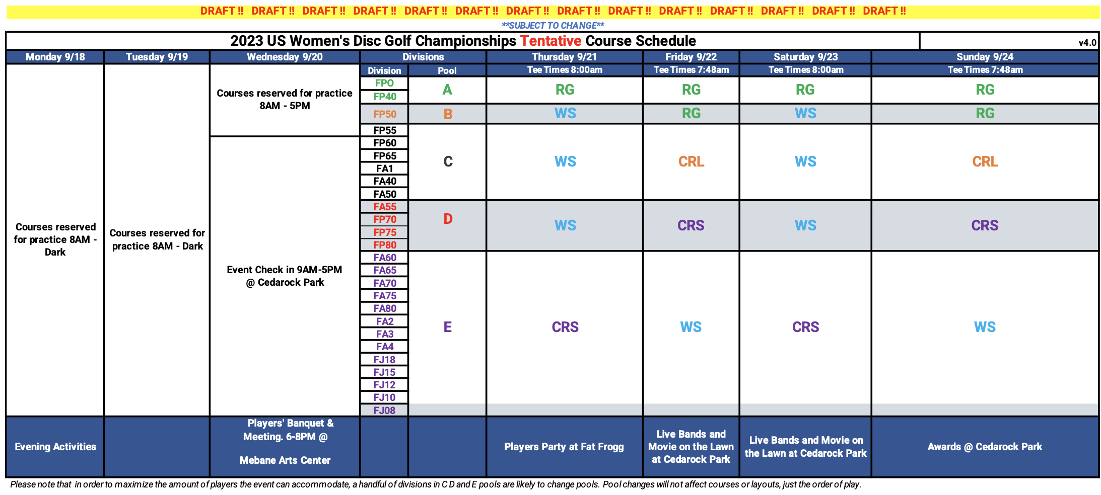 2023 USWDGC Course Schedule Professional Disc Golf Association